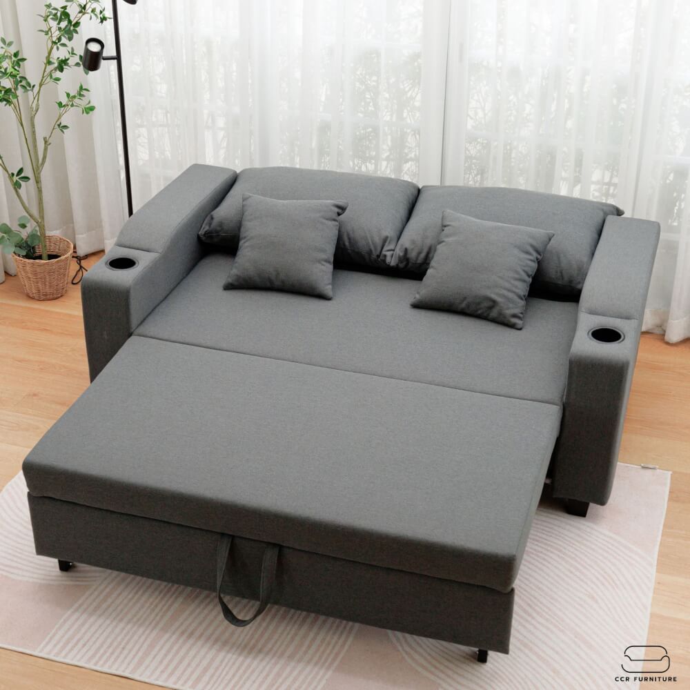 โซฟาเบด CCR FURNITURE รุ่น PHILLY (ฟิลลี่) ขนาด 174 cm. ผ้า สีเทาเข้ม (A1-33) พร้อมที่วางแก้ว